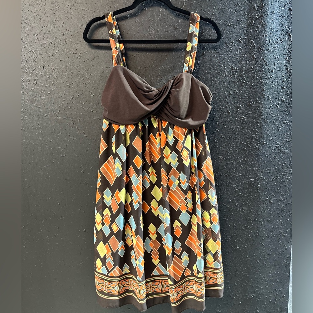 Y2K AGB Womens Dress Size 12 Brown and Multicolor Geometric Dress